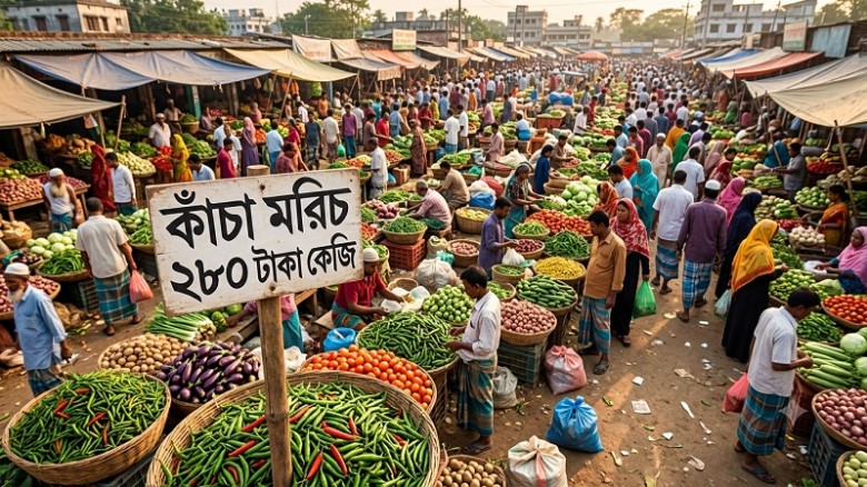 সবজির দামে ঊর্ধ্বগতি, কাঁচা মরিচ ২৮০ টাকা কেজি...